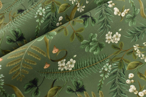 Vintage Shabby Chic Botanical Ferns Green Velvet Upholstery Fabric|Heavy Weight Large Print Floral Fabric For Chair Bench Pillow