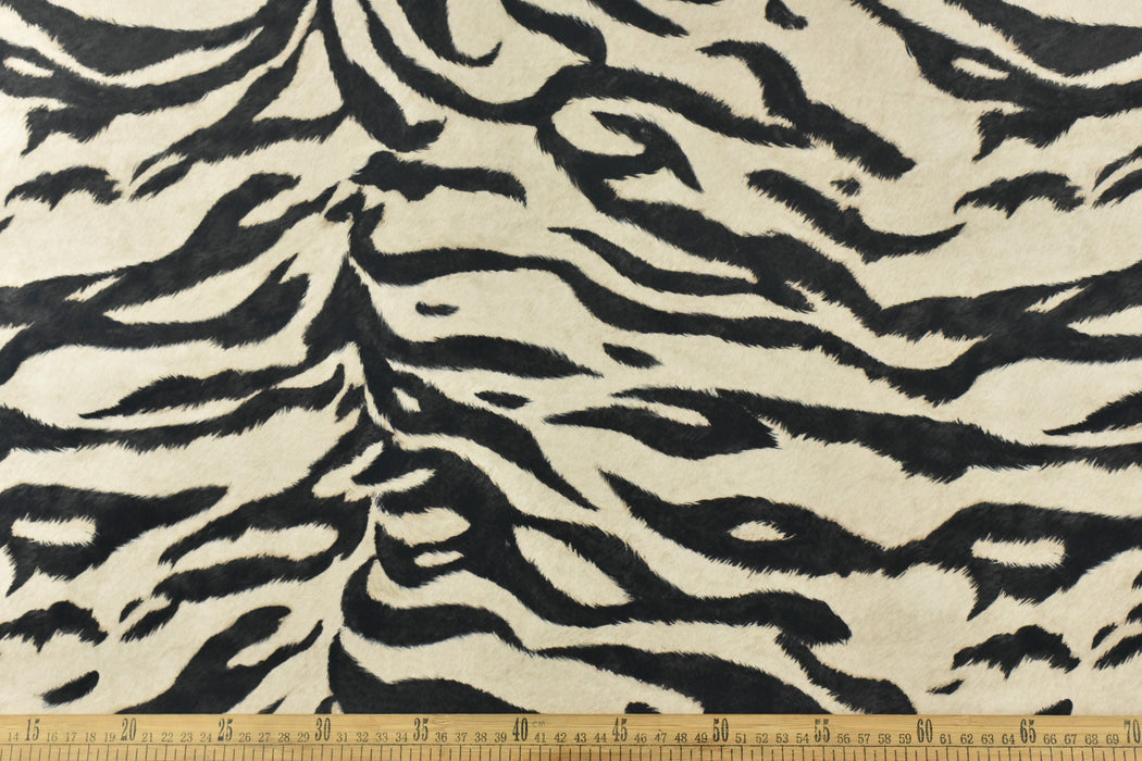 Heavy Weight Soft Velvet Tiger Print Upholstery Fabric|Black White Animal Print Tiger Skin Stripe Fabric For Chair Bench Ottoman Headboard