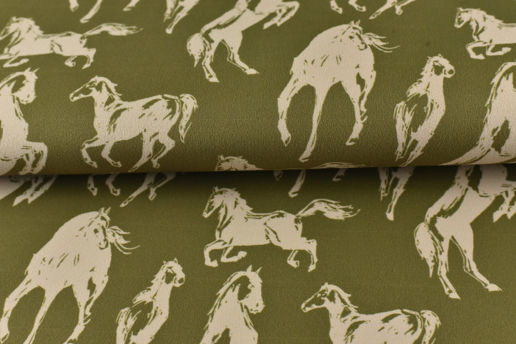 Running Horses Upholstery Fabric By The Yard|Galloping Horses Green Olive Print Velvet Fabric Upholstery For Furniure Chair Pillow Ottoman