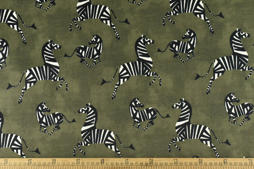 Exotic Dancing Zebra Velvet Upholstery Fabric in Green|Designer Playful Animal Print Velvet Upholstery Fabric For Chair Pillow Cusion Bench