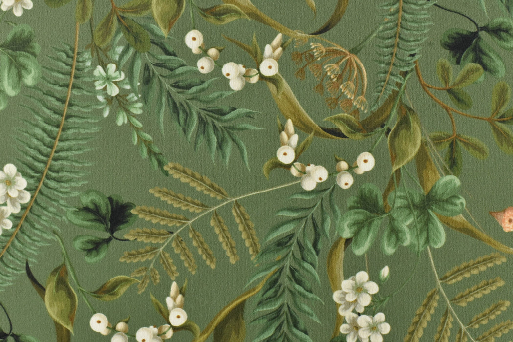 Vintage Shabby Chic Botanical Ferns Green Velvet Upholstery Fabric|Heavy Weight Large Print Floral Fabric For Chair Bench Pillow