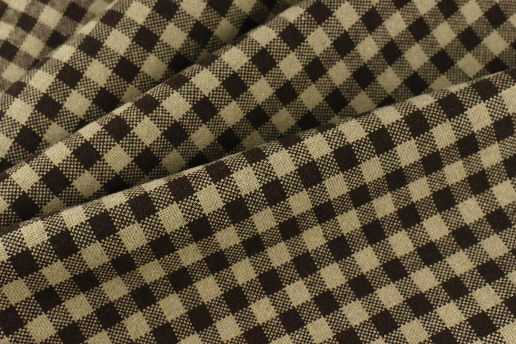 Heavy Duty Soft Wool Blended Chocolate and Cream Small Check Upholstery Fabric|Geometric Chair Fabric|Drapery Furniture Reupholstery Fabric