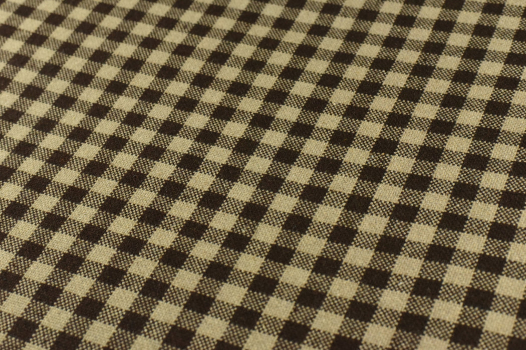 Heavy Duty Soft Wool Blended Chocolate and Cream Small Check Upholstery Fabric|Geometric Chair Fabric|Drapery Furniture Reupholstery Fabric