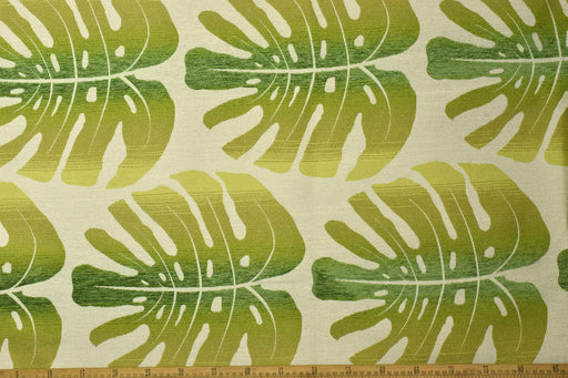 Monstera Leaves Linen Blend Upholstery Fabric|Green Hawaiian Large Scale Tropical Watercolor Botanical Fabric|Burlap Look Boho Fabric