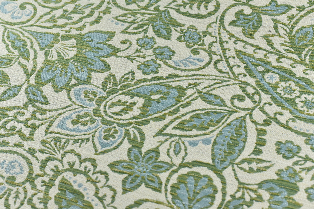 Heavy Linen Blend Turquoise Green Blue Paisley Floral Jacquard Upholstery Fabric|Floral Farmhoue Decor Fabric For Dining Chair Pillow Bench