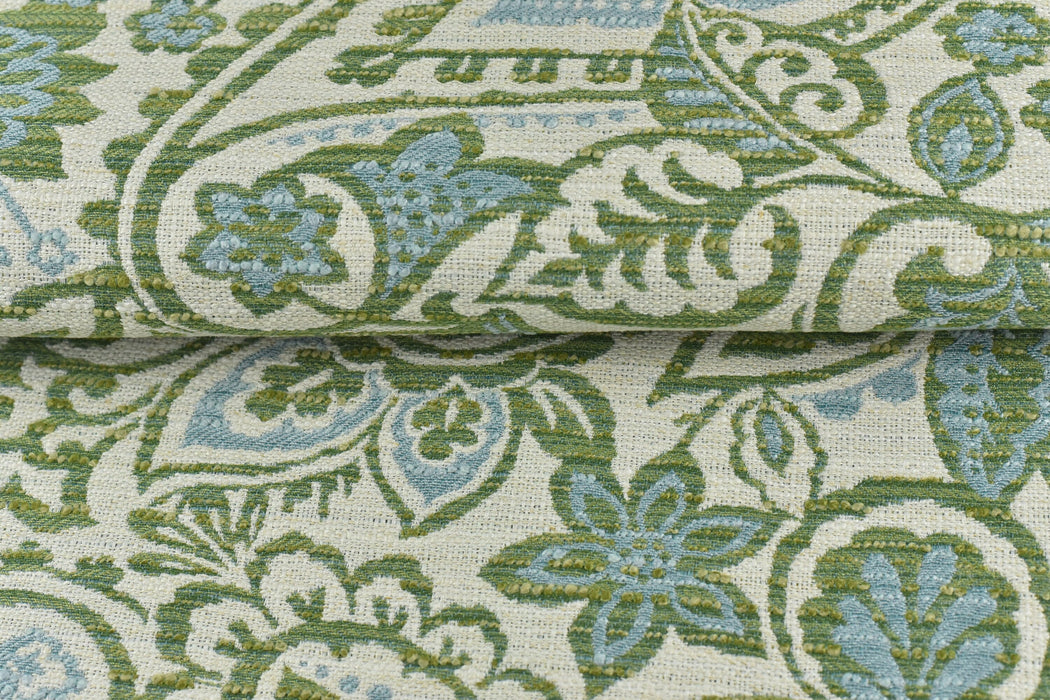 Heavy Linen Blend Turquoise Green Blue Paisley Floral Jacquard Upholstery Fabric|Floral Farmhoue Decor Fabric For Dining Chair Pillow Bench