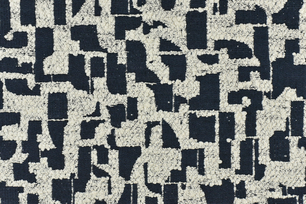 Abstract Geometric Boucle Upholstery Fabric in Navy Blue and Cream|Contemporary Funky Abstract Pattern Home Decor Furniture Upholstery