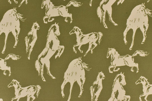 Running Horses Upholstery Fabric By The Yard|Galloping Horses Green Olive Print Velvet Fabric Upholstery For Furniure Chair Pillow Ottoman