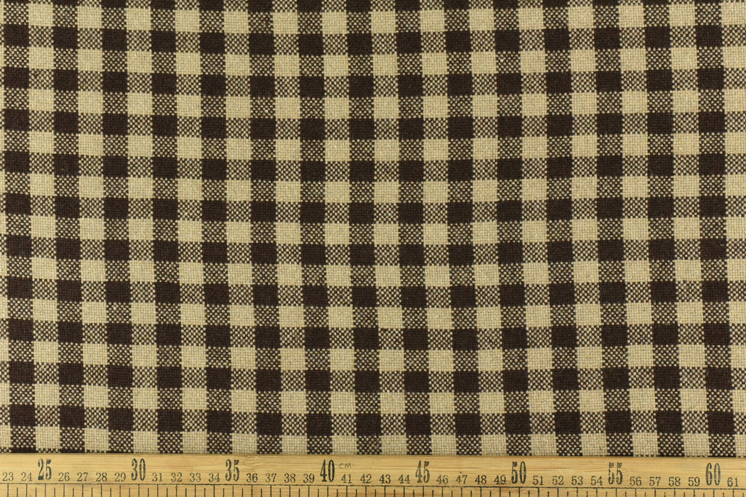 Heavy Duty Soft Wool Blended Chocolate and Cream Small Check Upholstery Fabric|Geometric Chair Fabric|Drapery Furniture Reupholstery Fabric