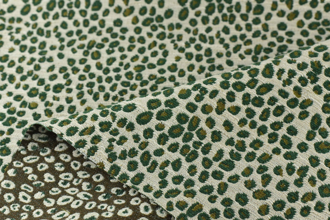 Designer Heavy Weight Leopard Jacquard Textured Upholstery Fabric in Green Yellow Cream|Cheetah Animal Geometric Woven Furniture Fabric