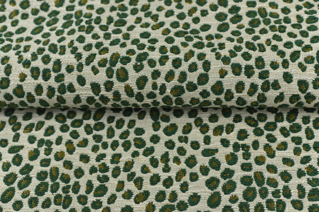 Designer Heavy Weight Leopard Jacquard Textured Upholstery Fabric in Green Yellow Cream|Cheetah Animal Geometric Woven Furniture Fabric