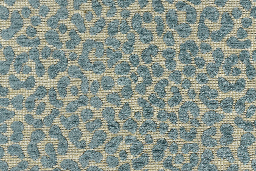 Designer Heavy Weight Linen Blend Cream Blue Chenille Leopard Jacquard Textured Upholstery Fabric|Animal Skin Geometric Woven Decor Fabric