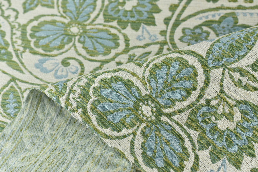 Heavy Linen Blend Turquoise Green Blue Paisley Floral Jacquard Upholstery Fabric|Floral Farmhoue Decor Fabric For Dining Chair Pillow Bench