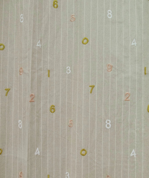 Kids Room Cotton Linen Natural Curtain Fabric By The Yard with Numbers Embroideried|Nursery Decor Upholstery Fabric For Drapery Pillow