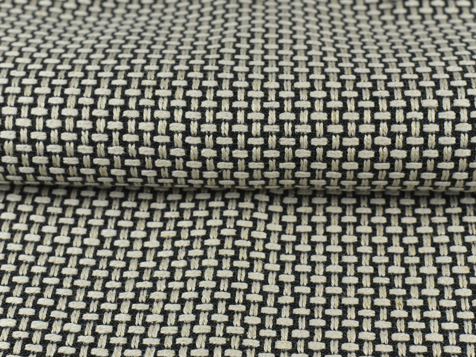 Black and Cream Linen Blend Geometric Woven Upholstery Fabric For Couch|Chair Ottoman Bench Reupholstery Fabric Material