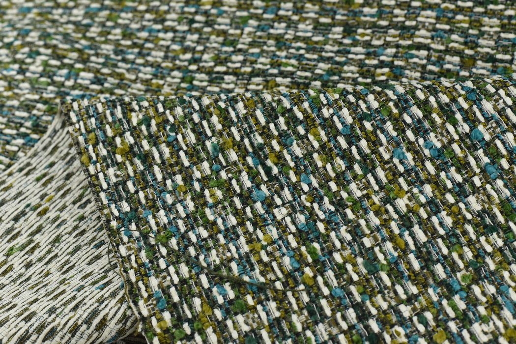 Tweed Design Boucle Upholstery Fabric With Green Blue Yellow For Furniture Design or Reupholstery|Green Spring Home Decor Fabric For Chair