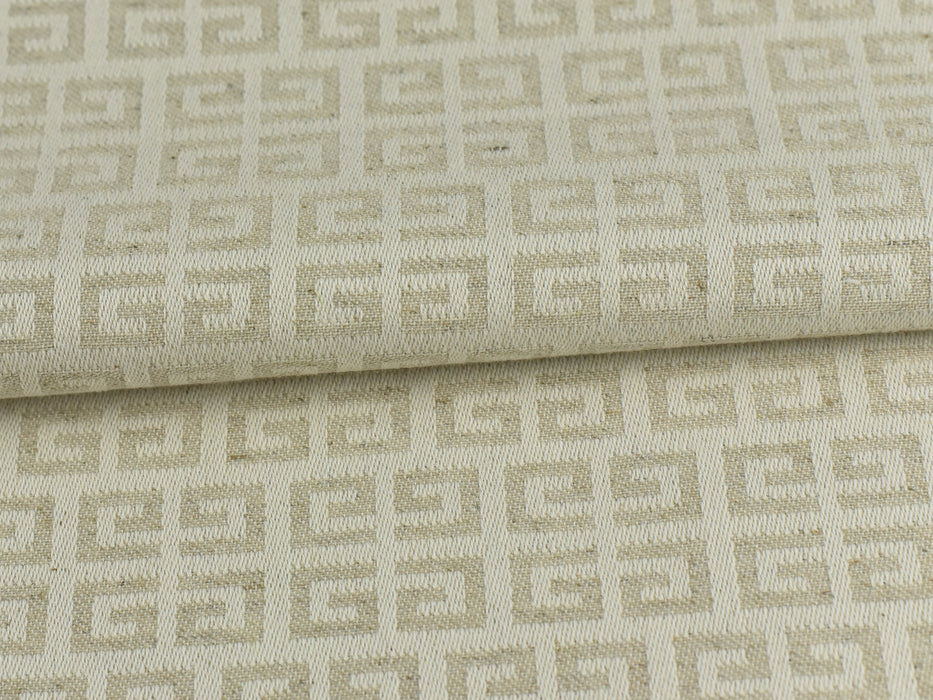 Cotton Linen Only Greek Key Cream Tan Abstract Geometric Upholstery and Curtain Fabric|Lightweight Upholstery Fabric for Pillow Table Runner