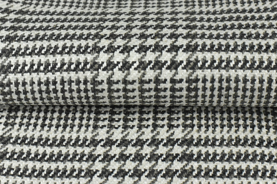 Heavy Weight Black and White Grey Linen Blend Houndstooth Plaid Upholstery Fabric For Chair Couch|Geometric Pattern Furniture Fabric-870GSM