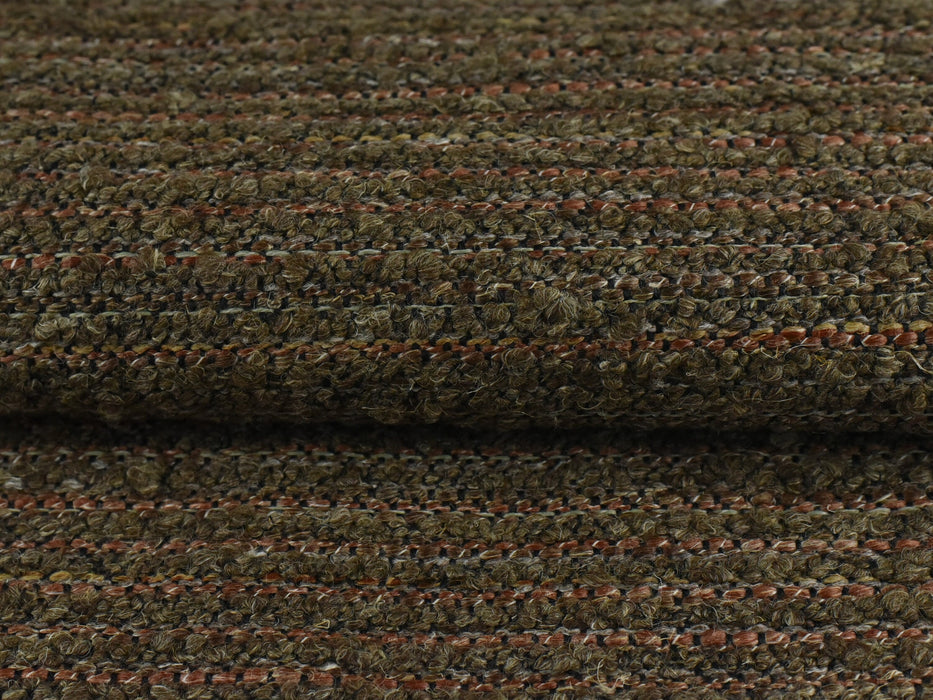 Dark Olive Green and Rust Heavy Wool Linen Blend Boucle Upholstery Fabric|Chunky Nubby Textured Fabric For Armchair Dining Chair