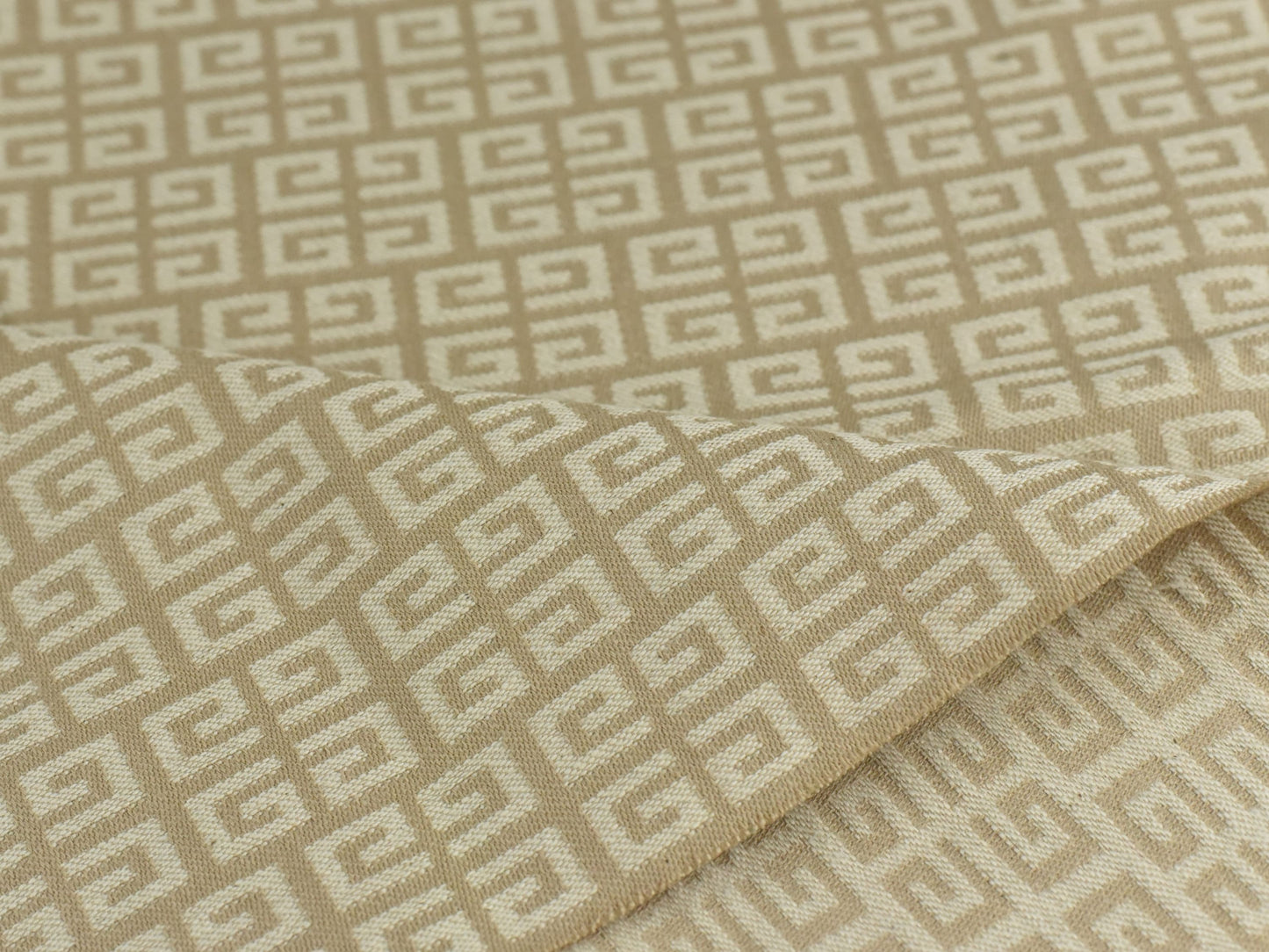 Cotton Linen Only Greek Key Cream Tan Abstract Geometric Upholstery and Curtain Fabric|Lightweight Upholstery Fabric for Pillow Table Runner