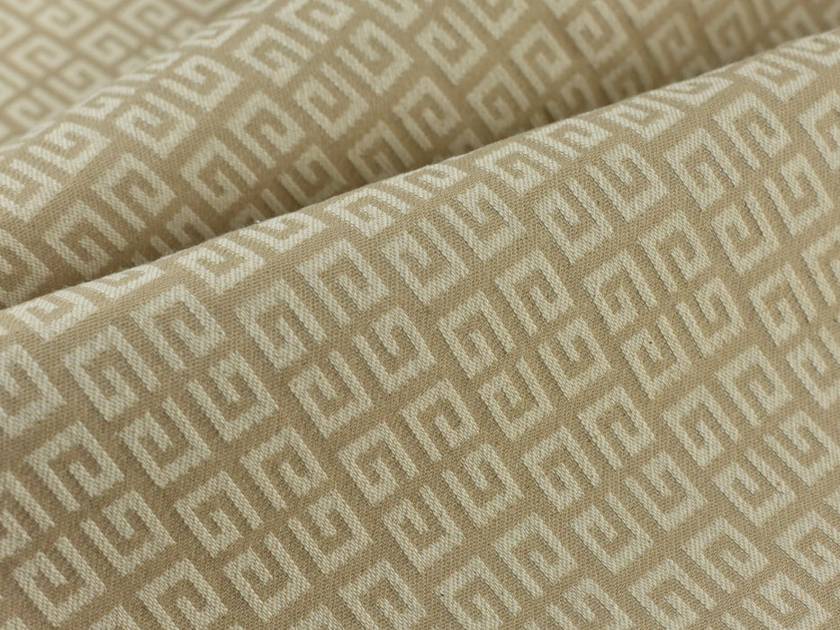 Cotton Linen Only Greek Key Cream Tan Abstract Geometric Upholstery and Curtain Fabric|Lightweight Upholstery Fabric for Pillow Table Runner