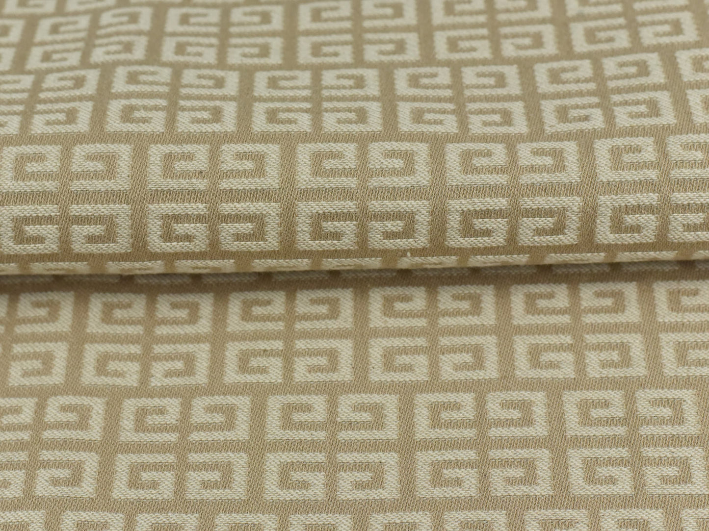 Cotton Linen Only Greek Key Cream Tan Abstract Geometric Upholstery and Curtain Fabric|Lightweight Upholstery Fabric for Pillow Table Runner