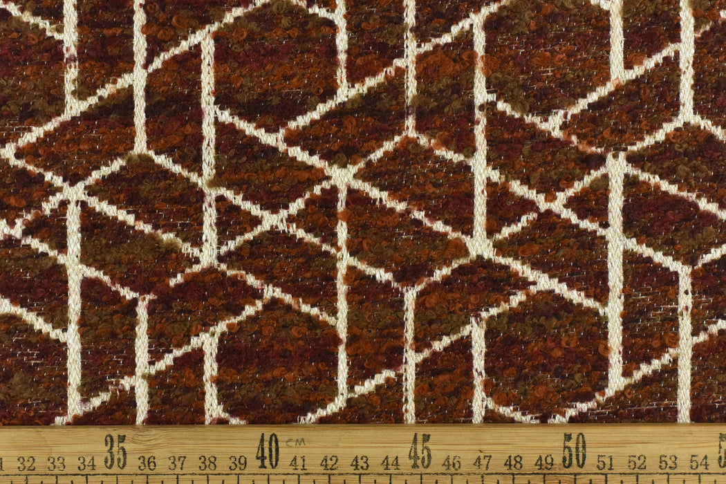 Wider Width Abstract Geometric Wool Blend Boucle Upholstery Fabric Drapery Fabric Wall Fabric By The Yard in Rust Olive 110"(280CM) W