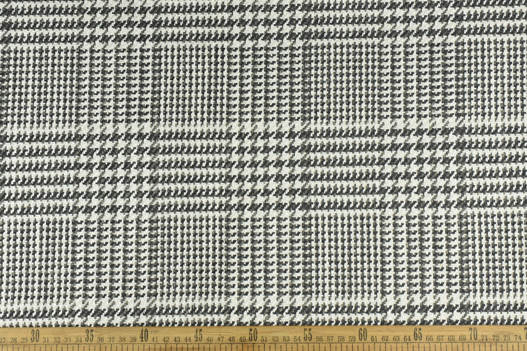 Heavy Weight Black and White Grey Linen Blend Houndstooth Plaid Upholstery Fabric For Chair Couch|Geometric Pattern Furniture Fabric-870GSM