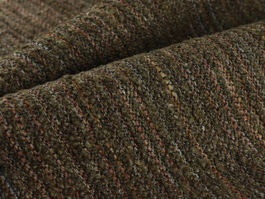 Dark Olive Green and Rust Heavy Wool Linen Blend Boucle Upholstery Fabric|Chunky Nubby Textured Fabric For Armchair Dining Chair