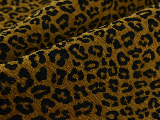 Modern Leopard Pattern Luxury Black Gold Chenille Upholstery Fabric|Exotic Animal Woven Jacquard Upholstery Fabric for Furniture and Pillows