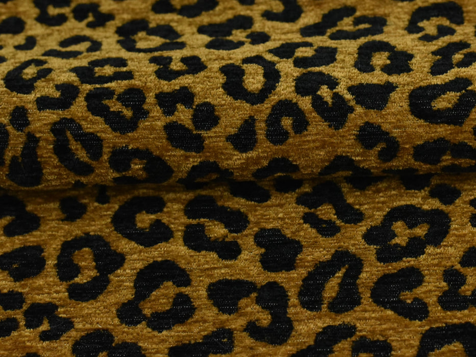 Modern Leopard Pattern Luxury Black Gold Chenille Upholstery Fabric|Exotic Animal Woven Jacquard Upholstery Fabric for Furniture and Pillows