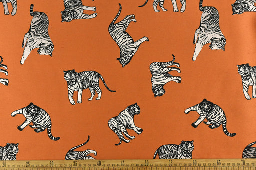 Orange Playful Tiger Woven Textured Upholstery Fabric|Exotic Wild Animal Fabric For Curtain Drapery Pillow