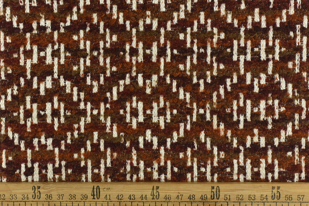 Geometric Wool Blend Textured Boucle Upholstery Fabric|Rust Cream Couch Fabric Fabric Backdrop Drapery Fabric By The Yard-110"(280CM) Width