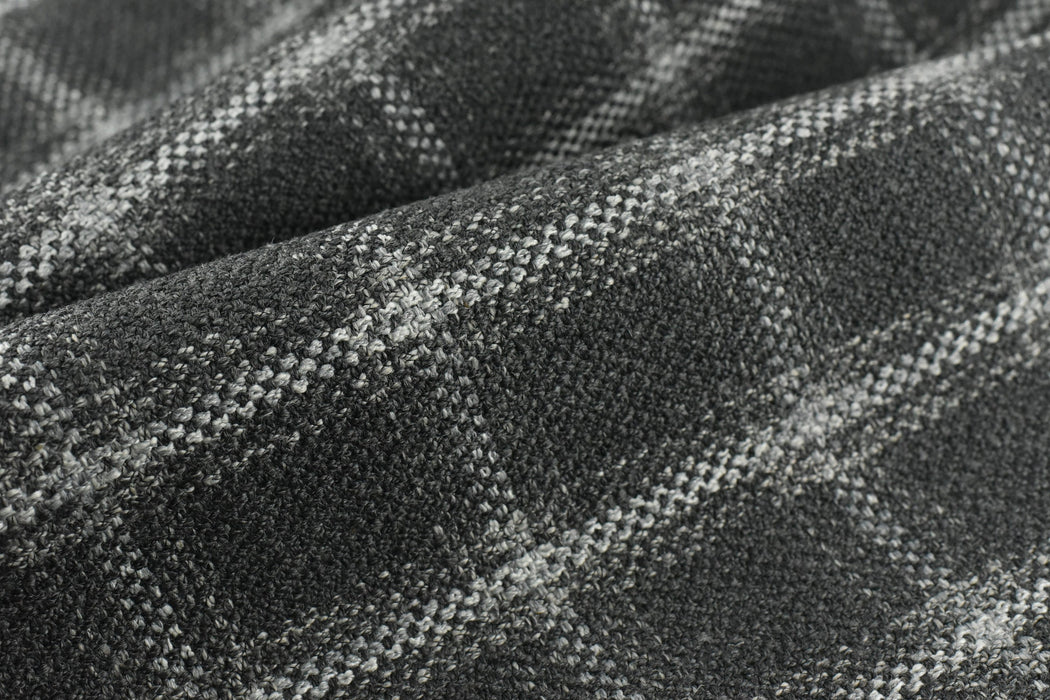 Heavy Duty Wool Cotton Blend Geometric Woven Upholstery Fabric in Charocal Gray|Check Pattern Upholstery Fabric For Dining Chair-57"W/760GSM