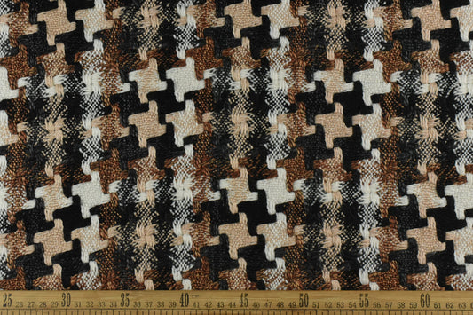 86% Wool Houndstooth Geometric Upholstery Fabric in Brown Black|Light Duty Home Decor Fabric For Pillow,Bed Throw,Drapery,Wall Decor,Blanket