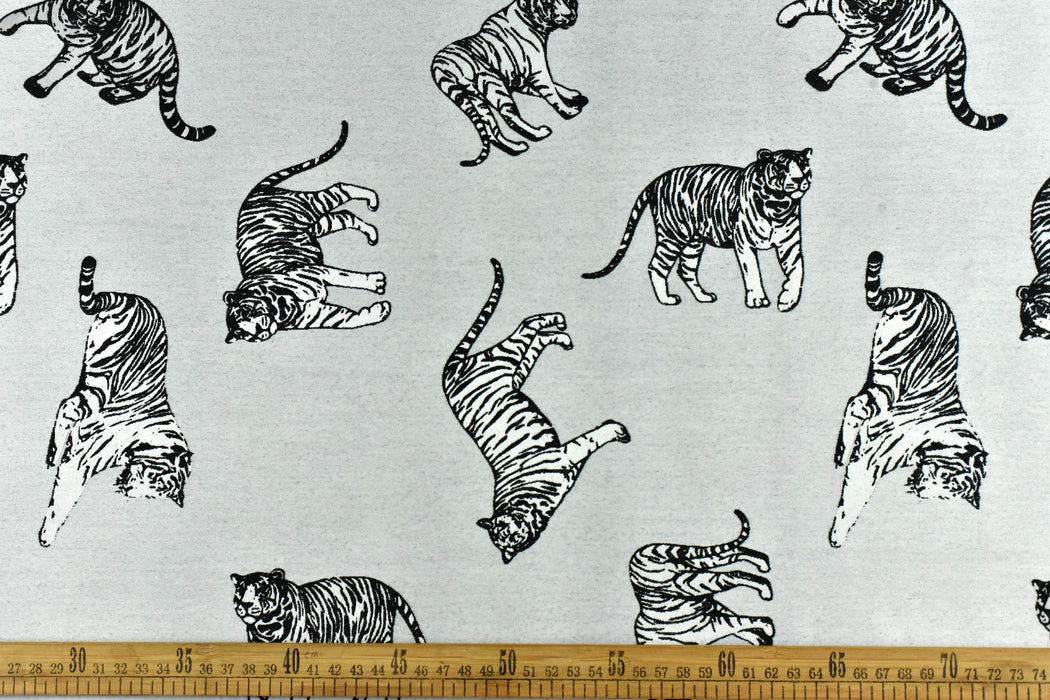 Black and White Playful Tiger Woven Textured Upholstery Fabric|Exotic Wild Animal Fabric For Curtain Drapery Pillow