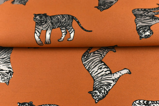 Orange Playful Tiger Woven Textured Upholstery Fabric|Exotic Wild Animal Fabric For Curtain Drapery Pillow