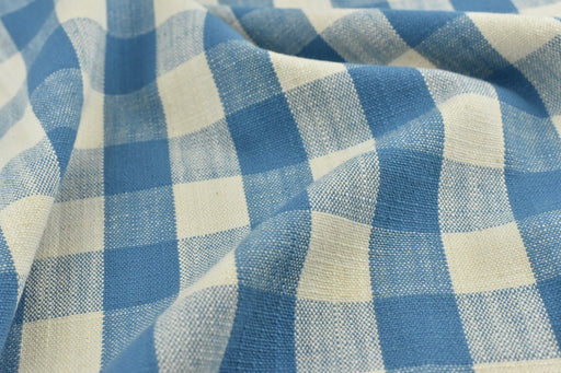 100% Pure Cotton Vintage Blue Orange Buffalo Check Jacquard Upholstery And Drapery Fabric|Modern Plaid Farmhouse Country Heavy Decor Fabric