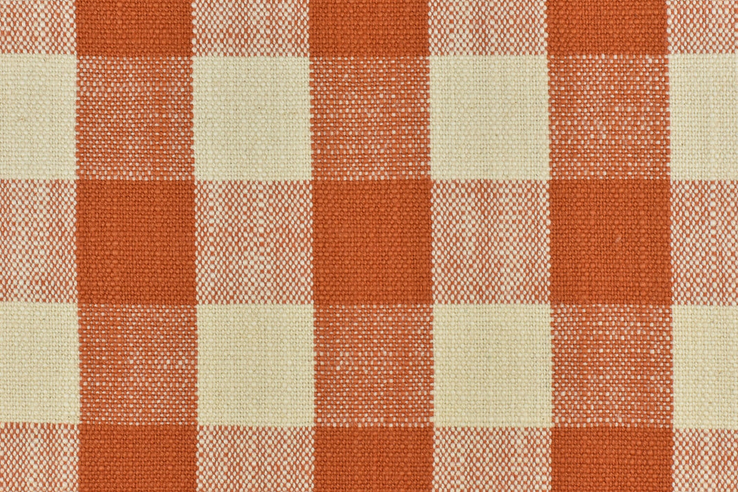 100% Pure Cotton Orange and Cream Vintage Buffalo Check Jacquard Upholstery And Drapery Fabric|Rustic Traditional Home Decor Fabric