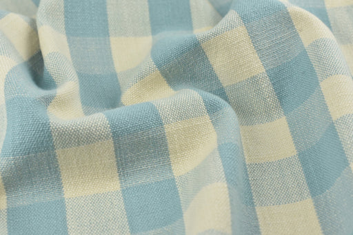 100% Pure Cotton Light Blue and Cream Vintage Buffalo Plaid Jacquard Upholstery And Drapery Fabric|Rustic Traditional Check Fabric