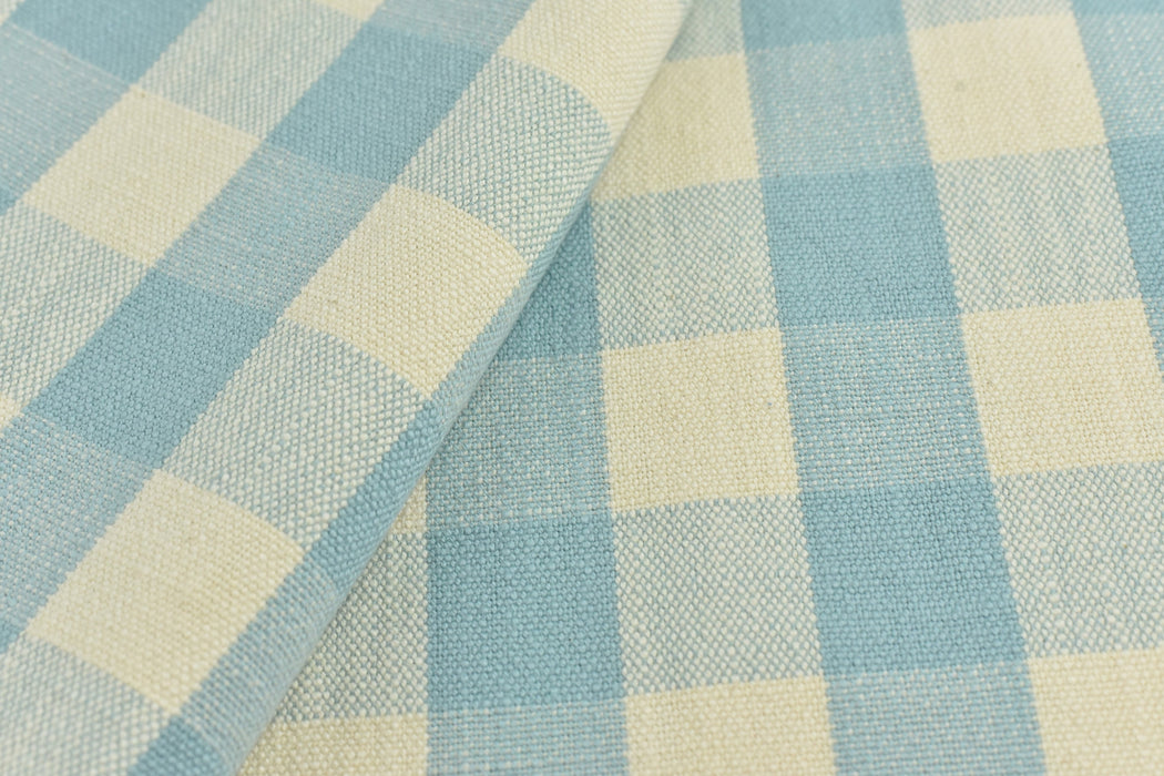 100% Pure Cotton Light Blue and Cream Vintage Buffalo Plaid Jacquard Upholstery And Drapery Fabric|Rustic Traditional Check Fabric