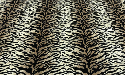 Luxury Shiny Zebra Cut Velvet Upholstery Fabric|Gold Black Vintage Wild Animal Abstract Stripe Furniture Upholstery Fabric For Ottoman Chair