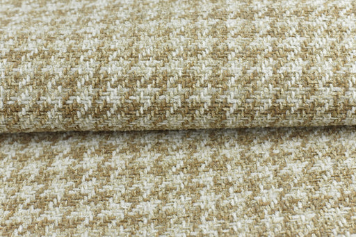 Heavy Weight Tan and White Houndstooth Plaid Upholstery Fabric For Chair Couch|Vintage Geometric Check Furniture Fabric-740GSM