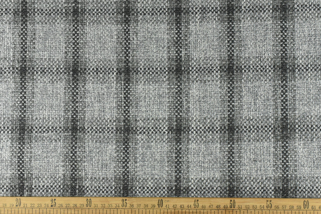 Heavy Weight Wool Cotton Blend Check Upholstery in Black and Gray|Plaid Woven Geometric Pattern Upholstery Fabric by the Yard-57"W/760GSM