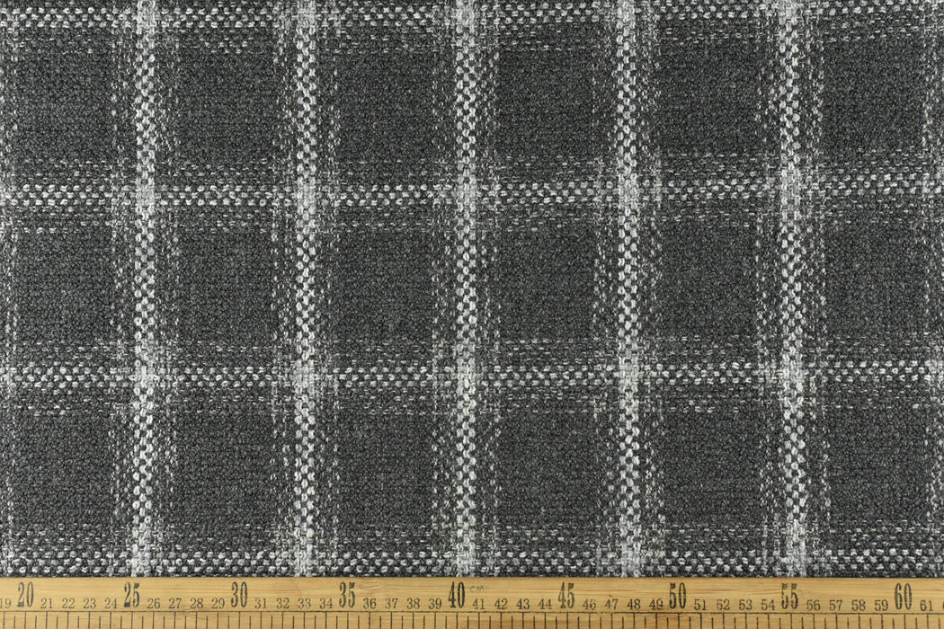 Heavy Weight Wool Cotton Blend Check Upholstery in Black and Gray|Plaid Woven Geometric Pattern Upholstery Fabric by the Yard-57"W/760GSM