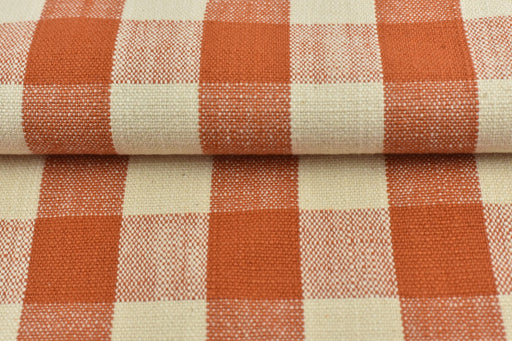 100% Pure Cotton Orange and Cream Vintage Buffalo Check Jacquard Upholstery And Drapery Fabric|Rustic Traditional Home Decor Fabric