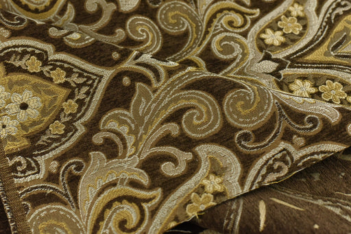 Vintage Damask Floral Jacquard Upholstery Fabric For Chair Sofa Cushion in Brown Gold|Luxury Chenille Woven Fabric in Red Gold For Headboard