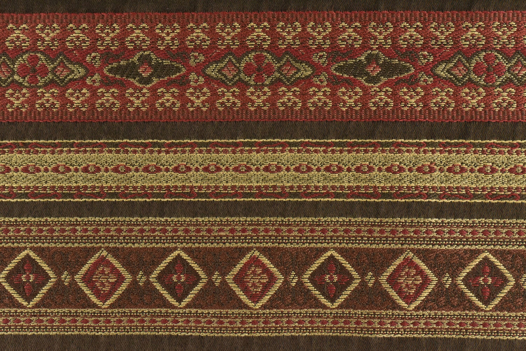 Vintage Bohemian Boho Ethnic Upholstery Fabric in Red Brown Gold|Trendy Southwest Geometric Stripe Furniture Upholstery Fabric For Chair