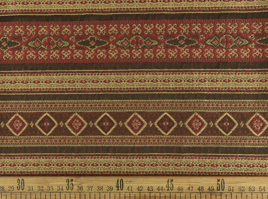 Vintage Bohemian Boho Ethnic Upholstery Fabric in Red Brown Gold|Trendy Southwest Geometric Stripe Furniture Upholstery Fabric For Chair