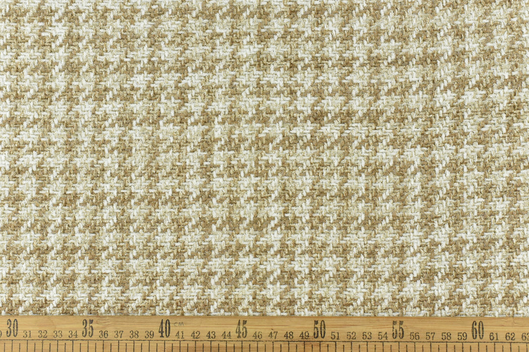 Heavy Weight Tan and White Houndstooth Plaid Upholstery Fabric For Chair Couch|Vintage Geometric Check Furniture Fabric-740GSM